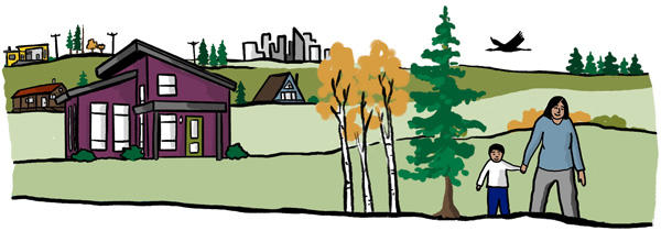 Illustration of a mother and child enjoying nature in their community